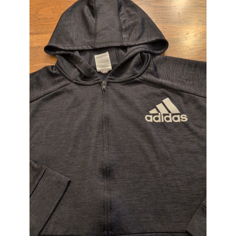 Adidas Boys Black Heathered 3 Stripe Fleece Full‎ Zip Hoodie XL Sz 18/20 EUC